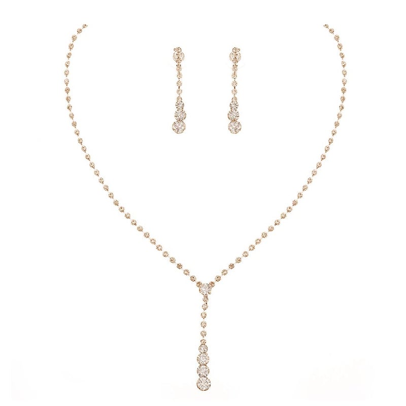 Yean Bride Silver Bridal Necklace Earrings Set Crystal Wedding Jewelry Sets Rhinestone Choker Necklaces for Women (Gold) - Image 1