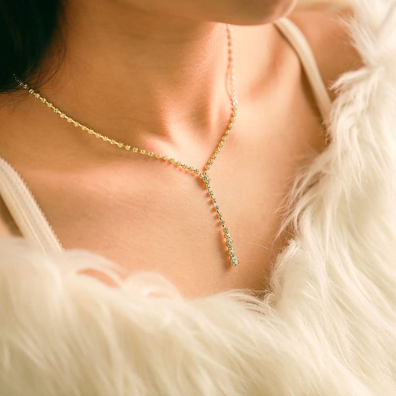 Yean Bride Silver Bridal Necklace Earrings Set Crystal Wedding Jewelry Sets Rhinestone Choker Necklaces for Women (Gold) - Image 5