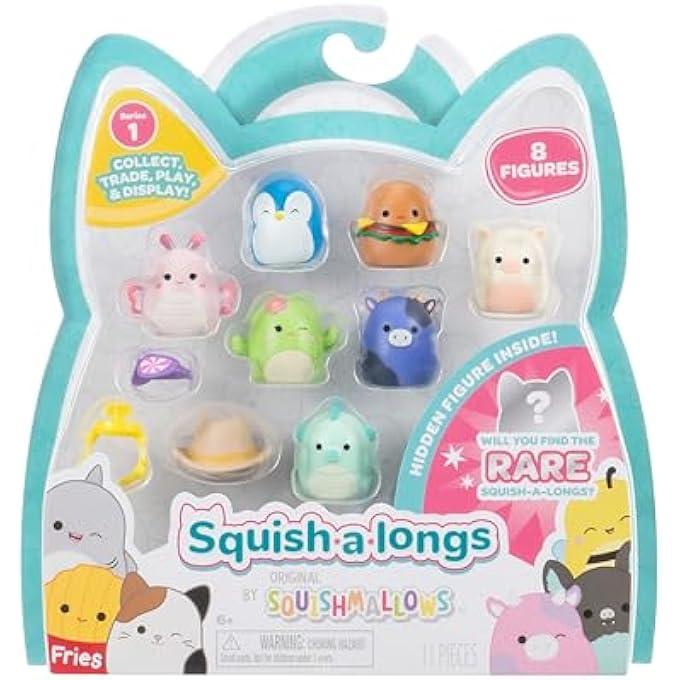 Squish-a-longs Mini Squish Set 8 Pieces 2.5 cm Series 1 Style 1 with 2 Accessories Ring and Collecting Instructions for Collecting, Swapping and Playing - Image 1