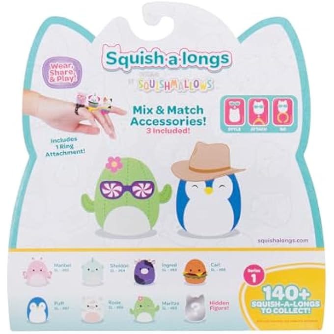 Squish-a-longs Mini Squish Set 8 Pieces 2.5 cm Series 1 Style 1 with 2 Accessories Ring and Collecting Instructions for Collecting, Swapping and Playing - Image 4