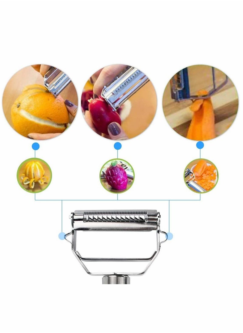 SYOSI Peeler Dual Peeler & Vegetable Peeler Stainless Steel Ultra Sharp Ergonomic Peeler With Cleaning Brush, Comfortable Handle Stainless Steel Rotary Super Sharp Food Peeler  - Image 3