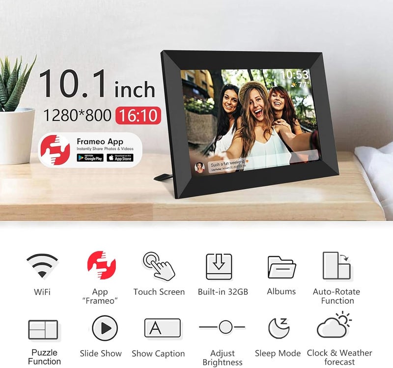 إطار صور رقمي ذكي واي فاي FRAMEO 32 جيجابايت 10.1 بوصة شاشة لمس IPS LCD بدقة 1280x800، تدوير تلقائي للصورة العمودية والأفقية، ذاكرة مدمجة 32 جيجابايت، مشاركة اللحظات فورًا عبر تطبيق Frameo من أي مكان - Image 4