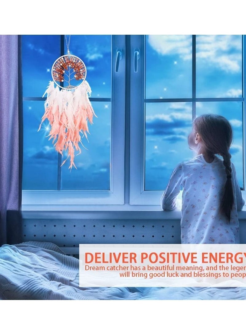 Y&D Dream Catcher, Tree of Life Pink Dreamcatcher Handmade Catchers with Natural Healing Crystal Stone Wall Hanging Decor Ornaments Craft for Girls Bedroom, Car, Home Decoration - Image 5