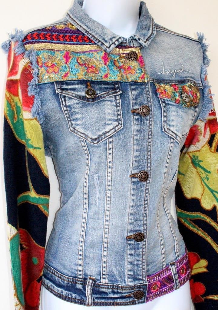Desigual Women's Woven Jacket with Patchwork Design, Denim Medium Wash, 44 - Image 3