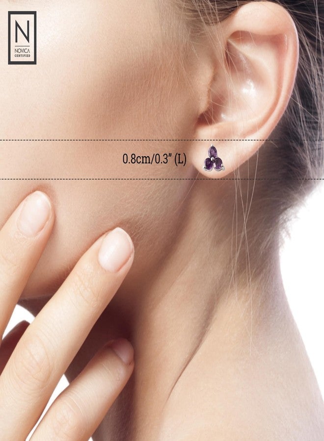 نوفيكا أقراط نوفيكا المصنوعة يدويًا من حجر الجمشت، مرصعة بحجر الجمشت الأرجواني الهندي، قطعة مجوهرات مصنوعة يدويًا من الفضة الإسترليني عيار 925، "مجموعة ساحرة ثلاثية" - Image 4