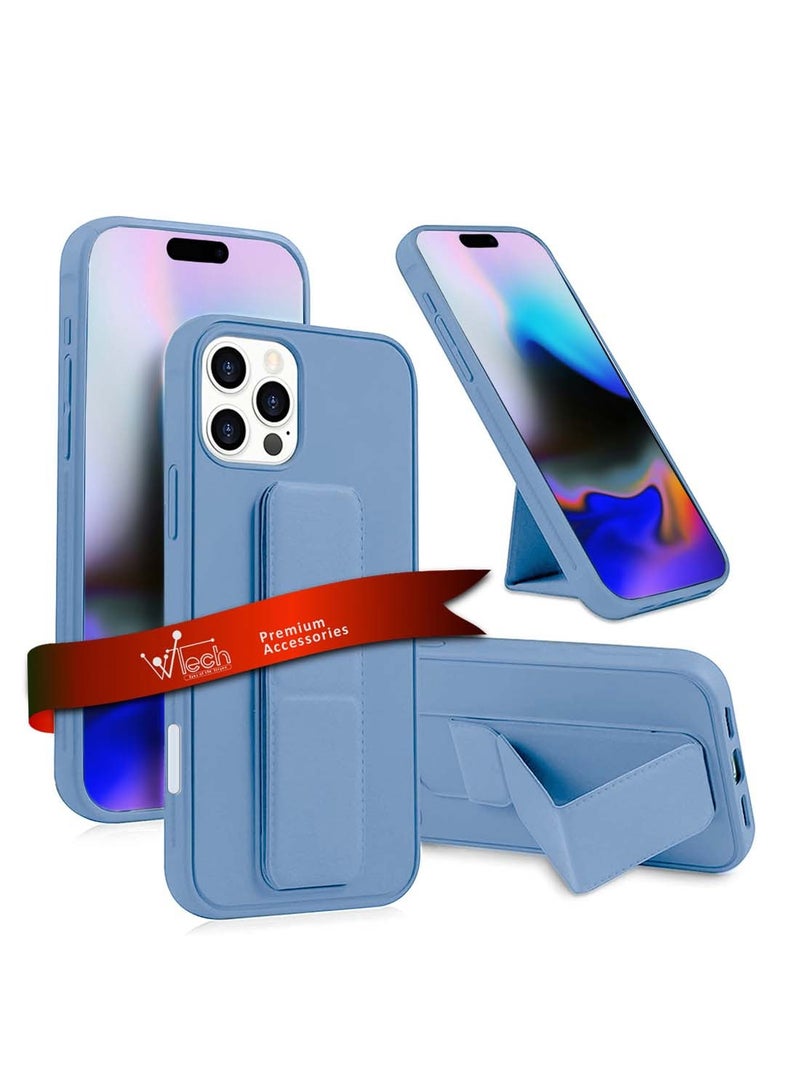 Wtech Apple iPhone 16 Pro Max 2024 Hand Grip Foldable Magnetic Kickstand Wrist Strap Finger Grip with Built-in Iron Case Cover - Sky Blue - Image 1