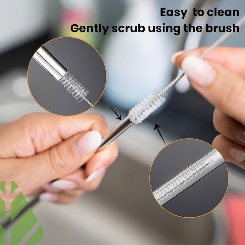 Rusabl Stainless Steel Straws (Pack of 4, Silver) for Kids & Adult with Cleaning Brush, Reusable Metal Straws in Jute Pouch - Image 3