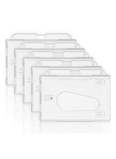 Excefore Horizontal 2-Card Badge Holder with Thumb Slot Hard Transparent PC Case Protector for Office School IDs Credit Cards Driver’s Licenses and Passes, 5 Pack  - Image 1