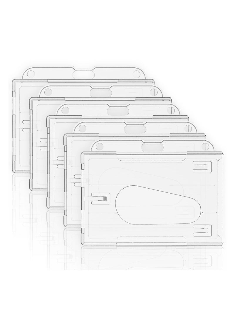 Excefore Horizontal 2-Card Badge Holder with Thumb Slot Hard Transparent PC Case Protector for Office School IDs Credit Cards Driver’s Licenses and Passes, 5 Pack  - Image 1