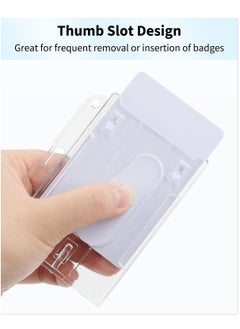 Excefore Horizontal 2-Card Badge Holder with Thumb Slot Hard Transparent PC Case Protector for Office School IDs Credit Cards Driver’s Licenses and Passes, 5 Pack  - Image 3