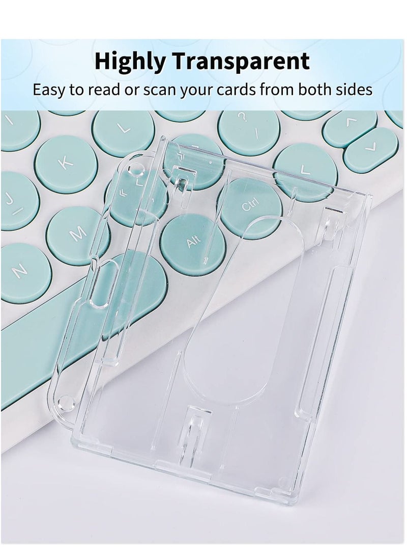 Excefore Horizontal 2-Card Badge Holder with Thumb Slot Hard Transparent PC Case Protector for Office School IDs Credit Cards Driver’s Licenses and Passes, 5 Pack  - Image 4