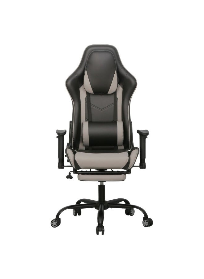 DANUBE HOME Belanda Gaming Chair with Footrest - Ergonomic Black/Grey Gaming Chair for Game Room - Stylish Metal & Faux Leather Design - Size: L71xW77.5xH126-136cm - Image 3