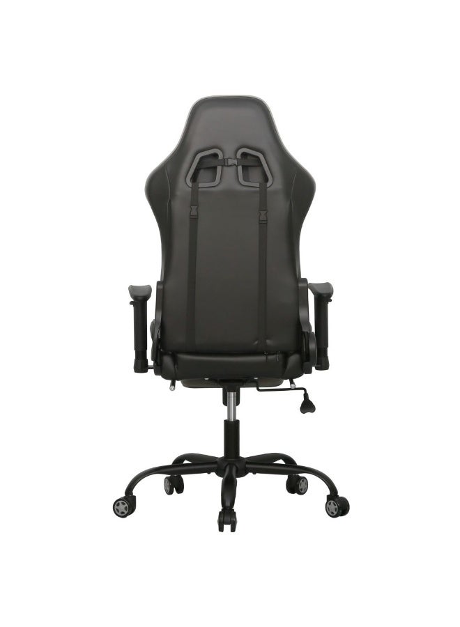 DANUBE HOME Belanda Gaming Chair with Footrest - Ergonomic Black/Grey Gaming Chair for Game Room - Stylish Metal & Faux Leather Design - Size: L71xW77.5xH126-136cm - Image 4