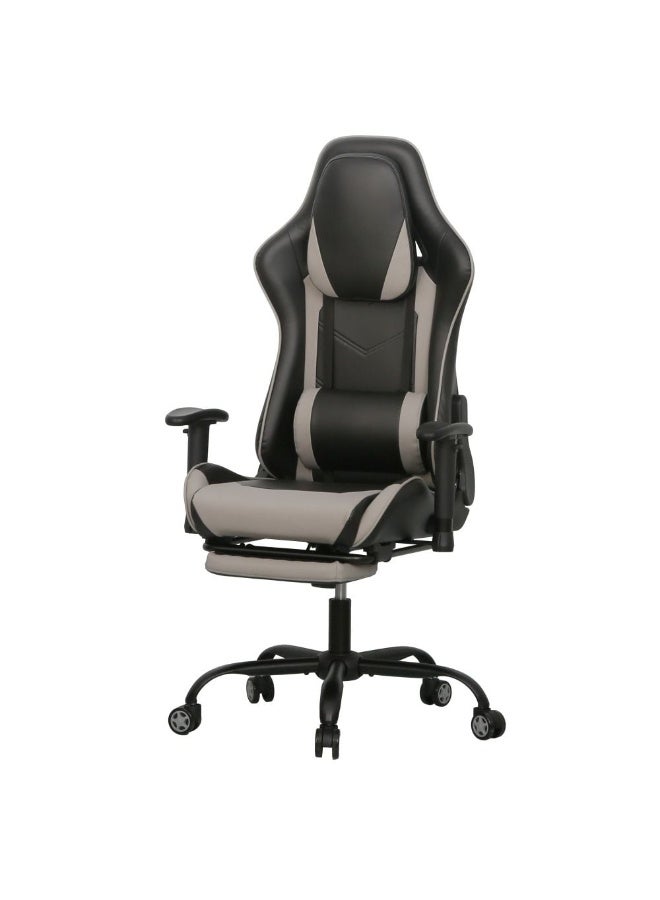 DANUBE HOME Belanda Gaming Chair with Footrest - Ergonomic Black/Grey Gaming Chair for Game Room - Stylish Metal & Faux Leather Design - Size: L71xW77.5xH126-136cm - Image 2