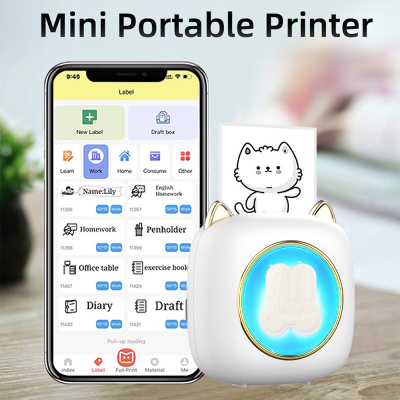 Mini Portable Printer: 203DPI Resolution, All-in-One Function - BT 4.0 Connectivity, Long Battery Life Pocket Thermal Printer for Home, Office, Travel, Students & Office Workers - Image 4