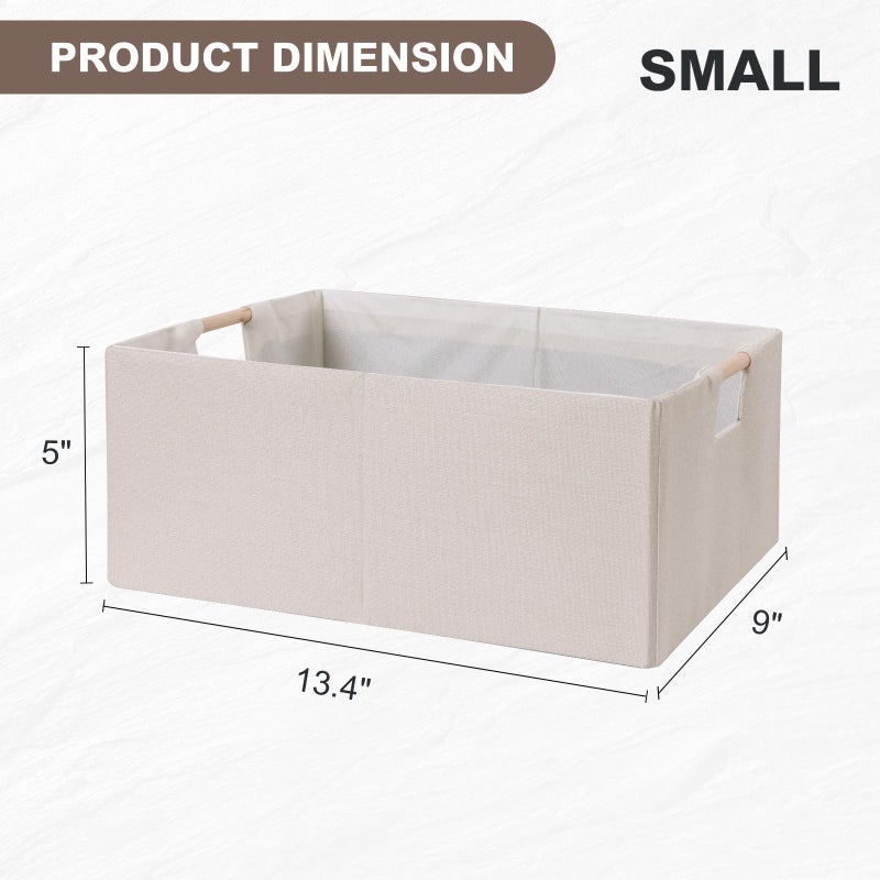 ANMINY 2PCS Storage Baskets for Organizing Collapsible Fabric Storage Bins Boxes with Wood Handles Closet Shelves Cube Organizer Bins Clothes Laundry Storage Container - Small, Beige - Image 5