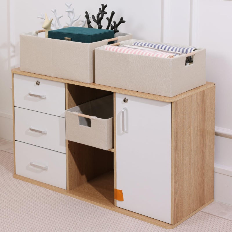 ANMINY 2PCS Storage Baskets for Organizing Collapsible Fabric Storage Bins Boxes with Wood Handles Closet Shelves Cube Organizer Bins Clothes Laundry Storage Container - Small, Beige - Image 2