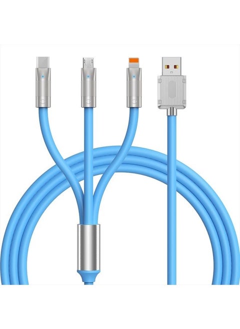 Multi Charging Cable 4FT, 3 in 1 Multi Charger Cable Heavy Duty Unbreakable Silicone Zinc Alloy Universal 3A Fast Charge Cord with Type-C/Micro USB/Lighting Connectors for Phones and More（Blue）
