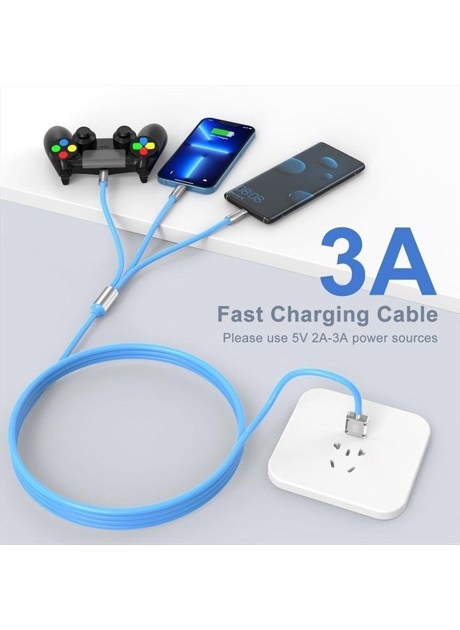 Multi Charging Cable 4FT, 3 in 1 Multi Charger Cable Heavy Duty Unbreakable Silicone Zinc Alloy Universal 3A Fast Charge Cord with Type-C/Micro USB/Lighting Connectors for Phones and More（Blue）