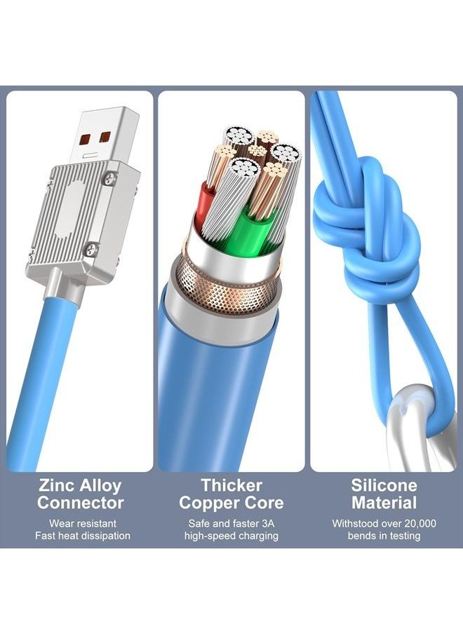 Multi Charging Cable 4FT, 3 in 1 Multi Charger Cable Heavy Duty Unbreakable Silicone Zinc Alloy Universal 3A Fast Charge Cord with Type-C/Micro USB/Lighting Connectors for Phones and More（Blue）