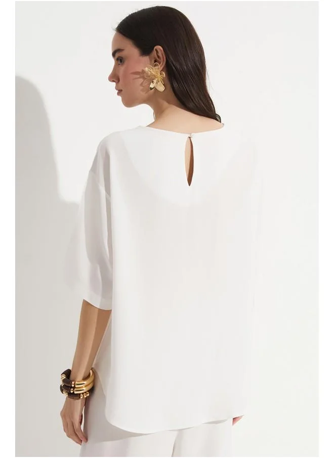 JUNE June Viscose Blouse & Trouser Set White