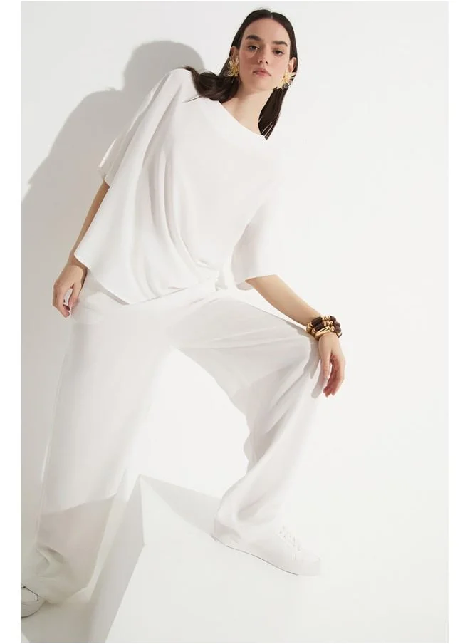 JUNE June Viscose Blouse & Trouser Set White