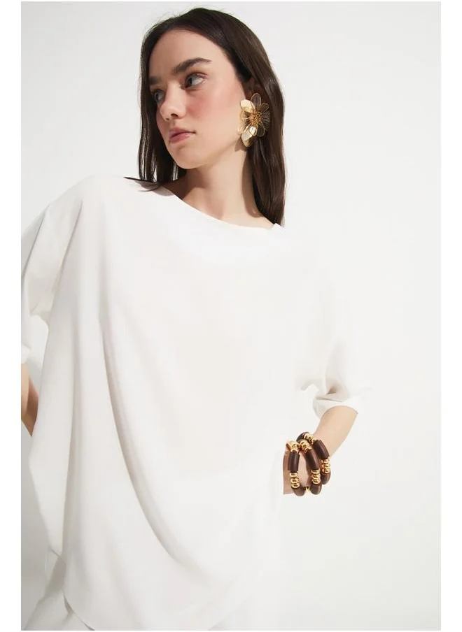 JUNE June Viscose Blouse & Trouser Set White