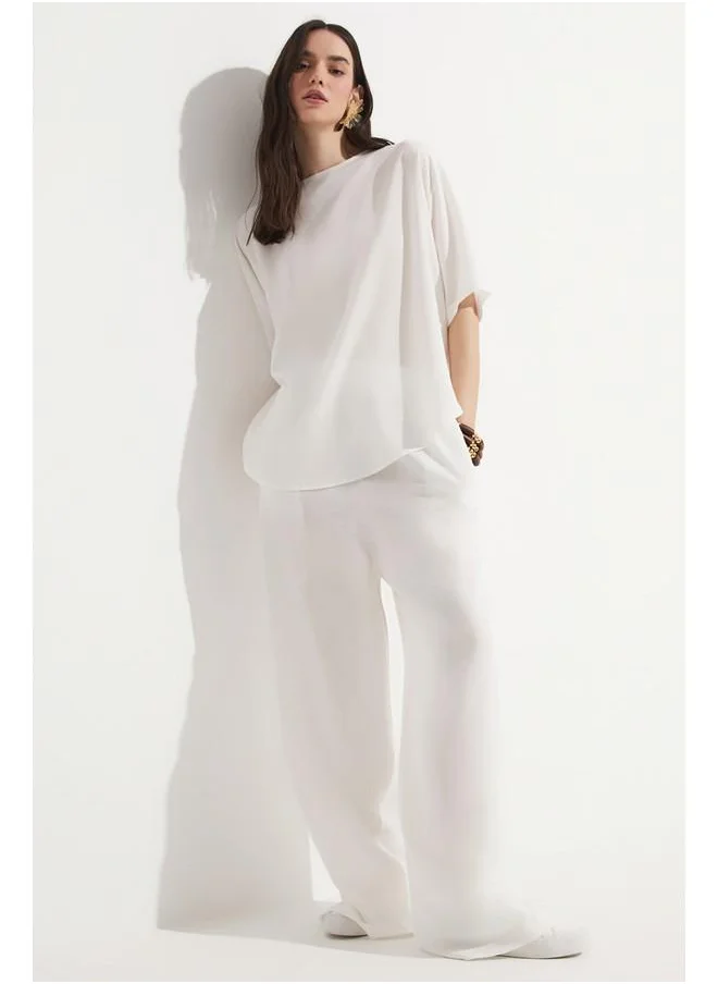 جون June Viscose Blouse & Trouser Set White