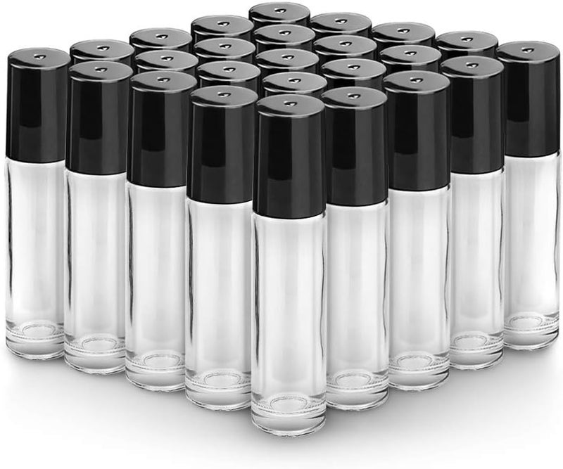 Sungwoo 25 Pack Essential Oil Roller Bottles 10ml Clear Glass Bottles with Stainless Steel Roller Ball and Cap for Travel Perfume and Lip Gloss
