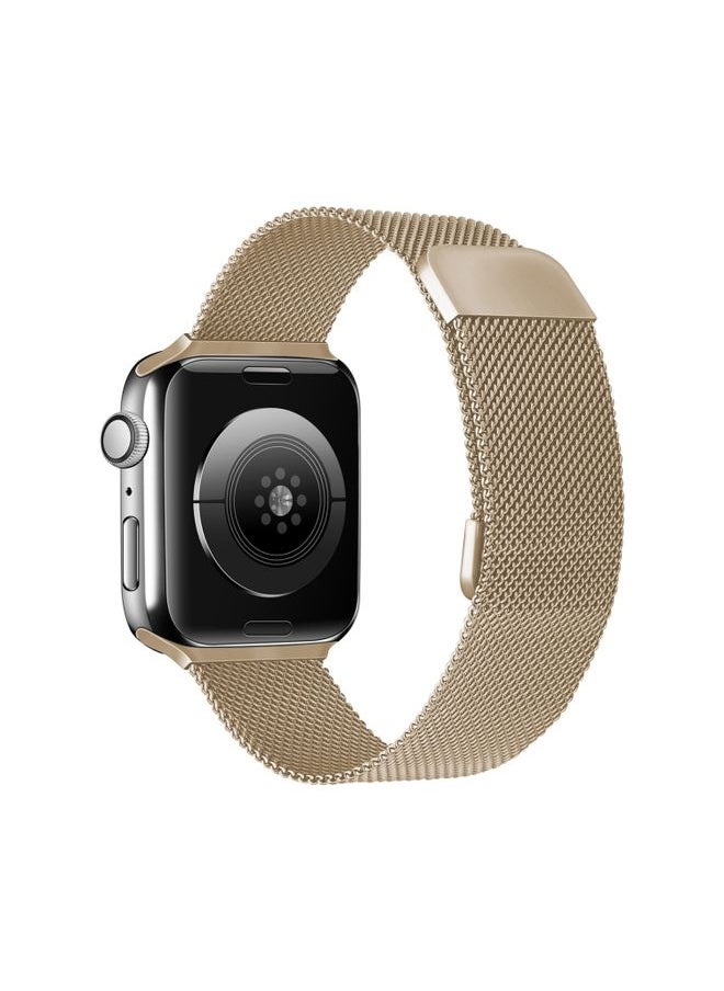 Generic - Replacement Strap Double Section Milanese Magnetic Elasticity Strap Watch Band For Apple Watch Ultra 49mm&Watch Ultra 2 49mm / Series 9&8&7 45mm / SE 3&SE 2&6&SE&5&4 44mm / 3&2&1 42mm Vintage Gold - Image 1