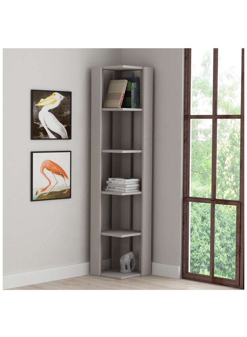 موراه مكتبة زاوية ناتي من موراه هوم، خزانة كتب عصرية بستة رفوف، رف كتب متعدد التخزين، وحدة عرض لغرفة النوم، غرفة المعيشة، خزانة قائمة على الأرض - 34×161×34 سم - لون موكا فاتح - Image 1