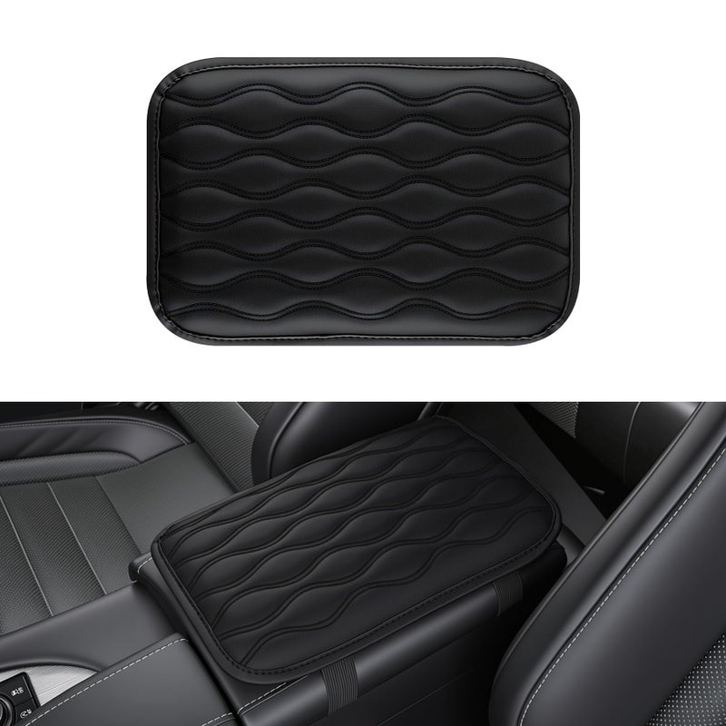 Amiss Auto Center Console Pad, Universal Waterproof Car Armrest Seat Box Cover, Car Interior Accessories, Leather Auto Armrest Cover Protector for Most Vehicle, SUV, Truck (Black) - Image 1