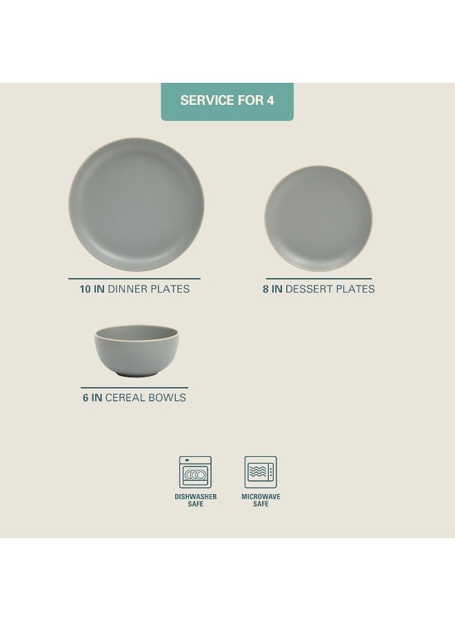 Gibson Home Gibson Home Rockaway 12Piece Dinnerware Set Service for 4 Grey Matte - Image 2
