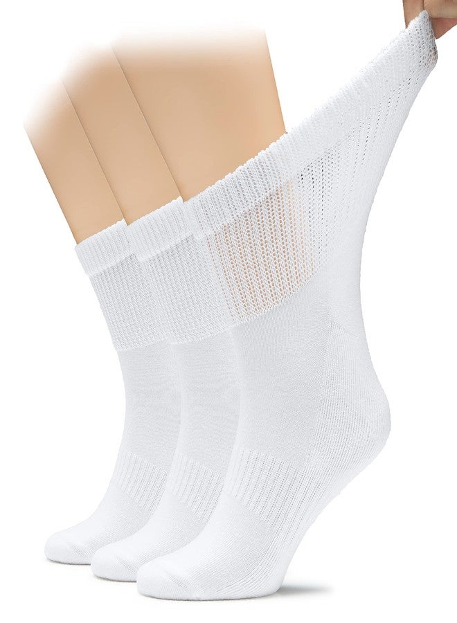 Hugh Ugoli Men's Cotton Diabetic Ankle Socks, Wide, Loose and Stretchy, Seamless Toe & Non Binding Top, Semi Cushion, 3 Pairs, White, Shoe Size: 11-13 - Image 1