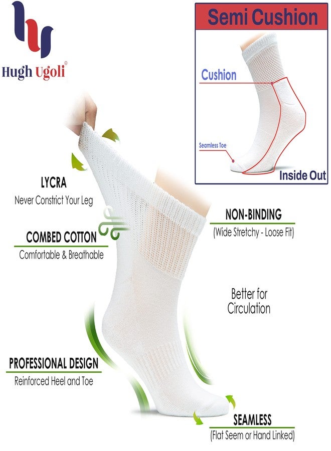 Hugh Ugoli Men's Cotton Diabetic Ankle Socks, Wide, Loose and Stretchy, Seamless Toe & Non Binding Top, Semi Cushion, 3 Pairs, White, Shoe Size: 11-13 - Image 3