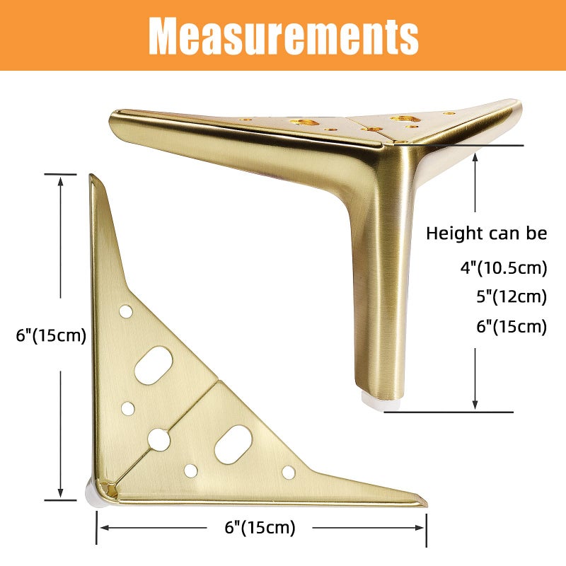 Vehcil 5-Inch Brushed Gold Furniture Legs Legs For Furniture Set Of 4 Modern Furniture Feet Metal Table Legs For Cabinet Sofa Couch Chair Bed Dresser Wardrobe Risers Diy Replacement - Image 2