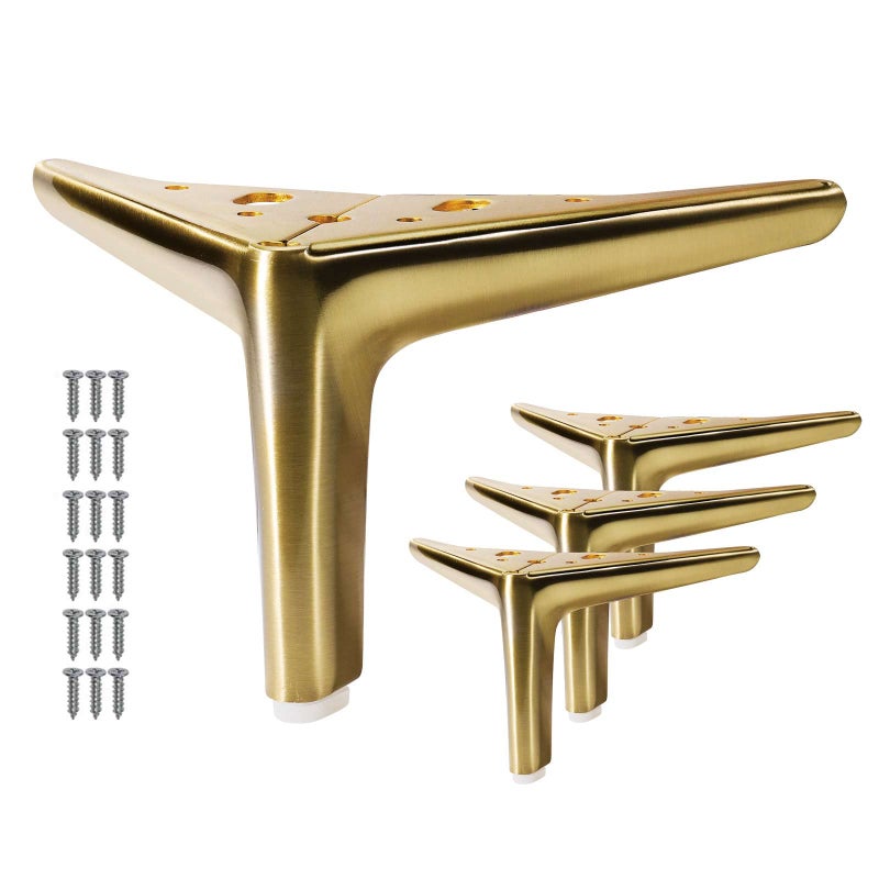 Vehcil 5-Inch Brushed Gold Furniture Legs Legs For Furniture Set Of 4 Modern Furniture Feet Metal Table Legs For Cabinet Sofa Couch Chair Bed Dresser Wardrobe Risers Diy Replacement - Image 1