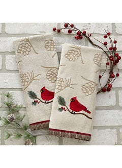SKL Home SKL Home Christmas/Winter Cardinal & Branch Hand Towel 2pc Set for Bath/Kitchen/Bar & Gift, Wheat  - Image 2