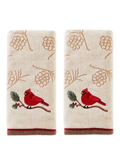 SKL Home SKL Home Christmas/Winter Cardinal & Branch Hand Towel 2pc Set for Bath/Kitchen/Bar & Gift, Wheat  - Image 1
