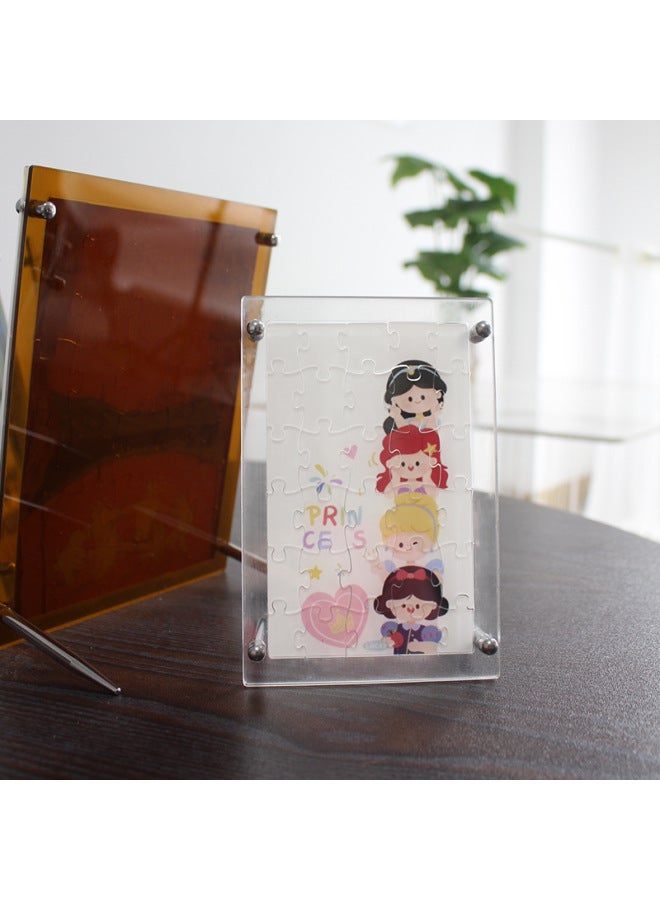 Color Acrylic Jigsaw Puzzle Photo DIY Star Peripheral Portrait Table Valentine's Day Gift To Figure-Color:30*30cm Brown Bottom  - Image 5