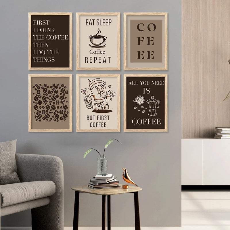 ARAkri Coffee Art Prints Set of 6 Decor Posters with frame Kitchen Quotes Wall frames for Restaurant Cafe Hotel Bar Lounge decoration style1 13 x17 inches