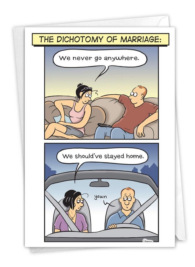 NobleWorks - Funny Anniversary Card with Envelope - Cartoon Marriage Humor, Spouse Notecard for Anniversary - Dichotomy of Marriage C7315ANG - Image 1