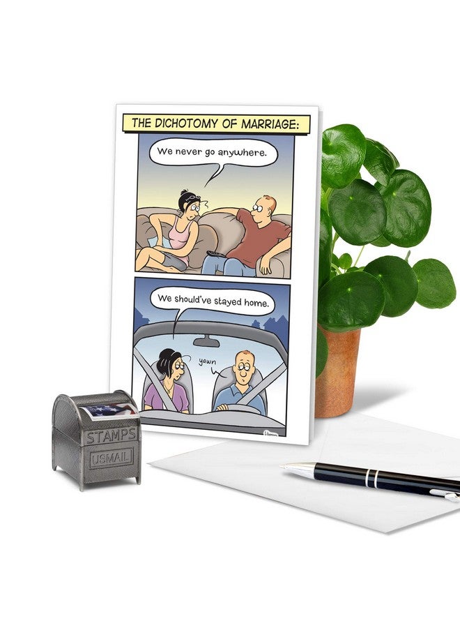 NobleWorks - Funny Anniversary Card with Envelope - Cartoon Marriage Humor, Spouse Notecard for Anniversary - Dichotomy of Marriage C7315ANG - Image 3