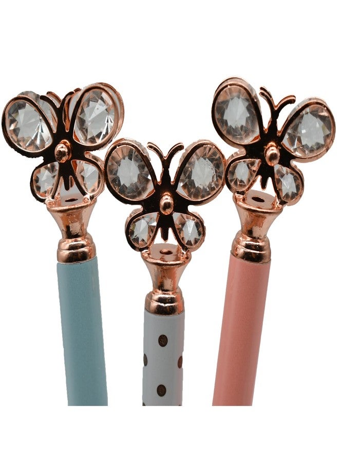 Lopenle 6 PCS Fashion Butterfly Pens Bling Diamond Ballpoint Pens Luxury Metal Twist Pens 1.0mm Black Ink Ballpoint Pens For School Office Home Party Christmas Birthday - Image 4