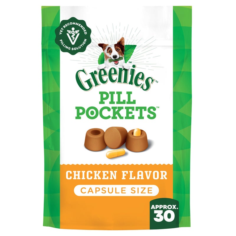 Greenies Pill Pockets for Dogs Large Size, Soft Dog Treats, Chicken Flavor, 7.9 oz. Pouch (30 Treats) - Image 1