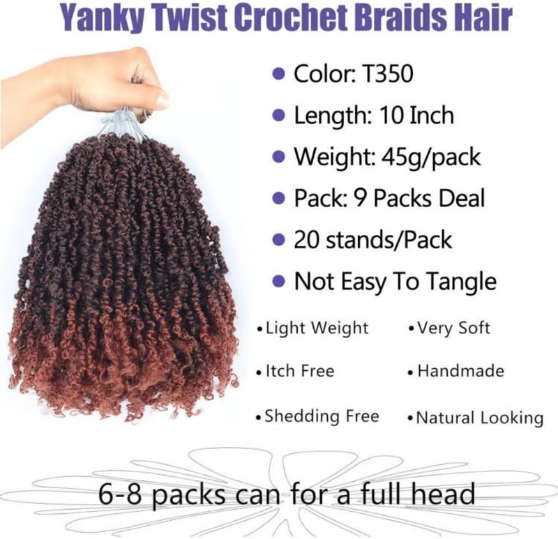 datanala Yanky Twists Crochet Braiding Hair 10 Inch 9 Packs Crochet Hair with Curls Micro Spring Twists Pre-looped Curly Braids Extensions for Women (T350#, 10inch) - Image 2