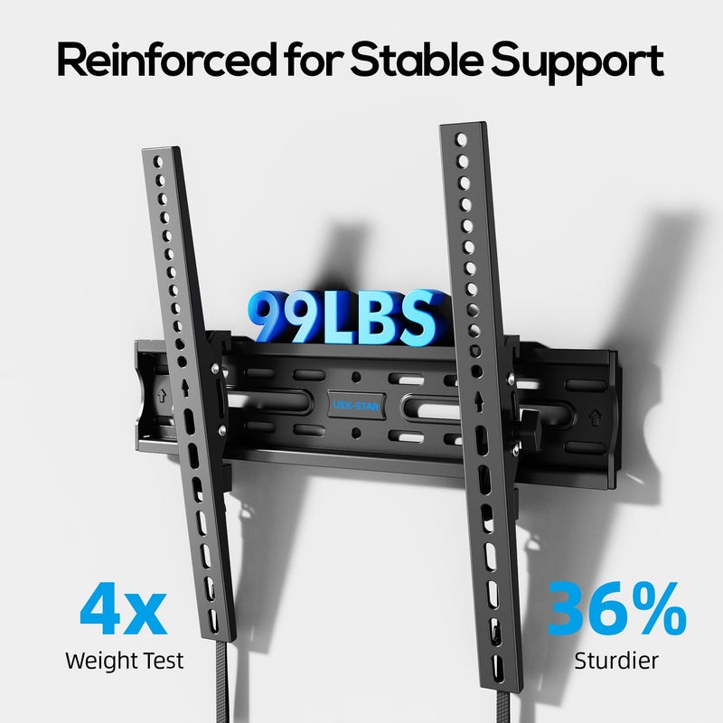 USX STAR UL Listed Tilting Low Profile TV Wall Mount - Holds Most 26-60 Inch TVs Up to 99 lbs, Quick Release Lock, Max VESA 400x400mm, Fits 8''-16'' Studs - by USX STAR - Image 2