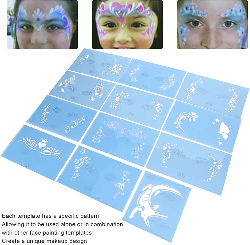 HURRISE 12 قطعة قوالب رسم الوجه القابلة لإعادة الاستخدام قوالب وشم الجسم من PET لحفلات الهالوين وعيد الميلاد تصميم فني DIY 20 × 12 سم سهلة الاستخدام والتنظيف - Image 2