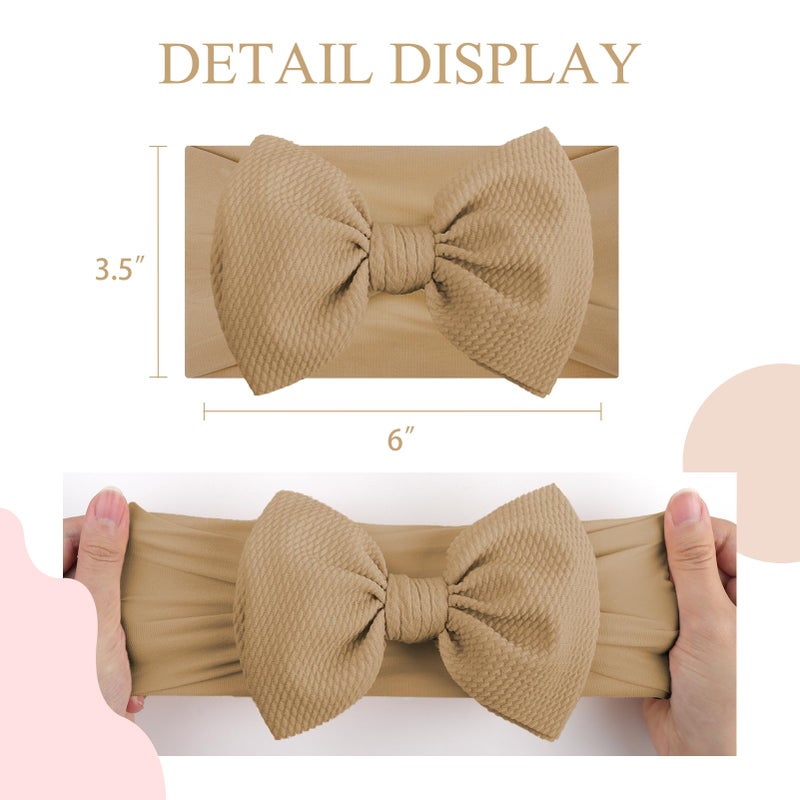 YanJie 6'' 4Pcs Baby Girl Headbands Hair Bows for Newborn Handmade Headbands with Bow Head Wraps for Infant Baby Toddler Girls Black White Pink - Image 4