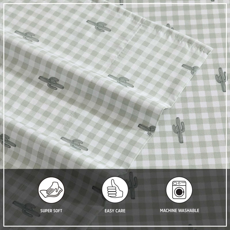 Wrangler - Queen Sheet Set  Super Soft & Cozy Bedding with Matching Sham(s)  Casual Luxurious Bedding Set  Yellowstone Inspired  Oeko-Tex Certified (Cactus Gingham Green  Queen) - Image 5
